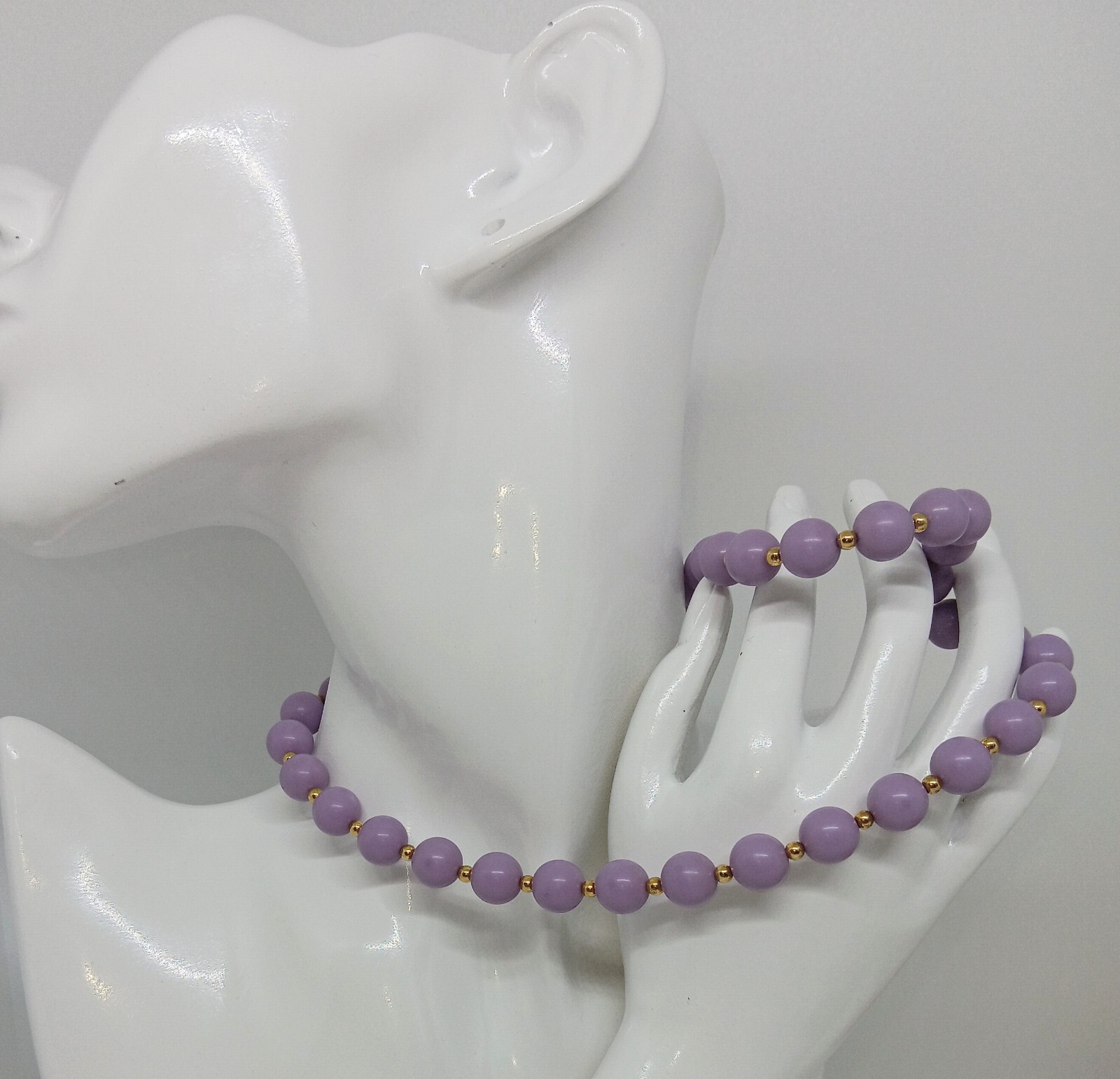 Vintage Monet Lavender Gold Tone Beaded Choker Necklace 18” EUC