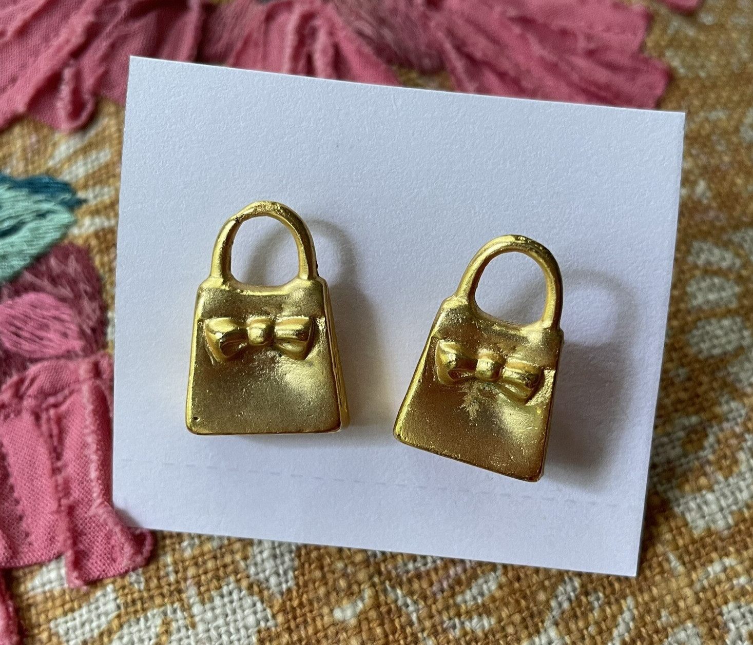 Gold Tone Cufflinks Womens Purse Handbag Shaped 3D About 1-inch Tall