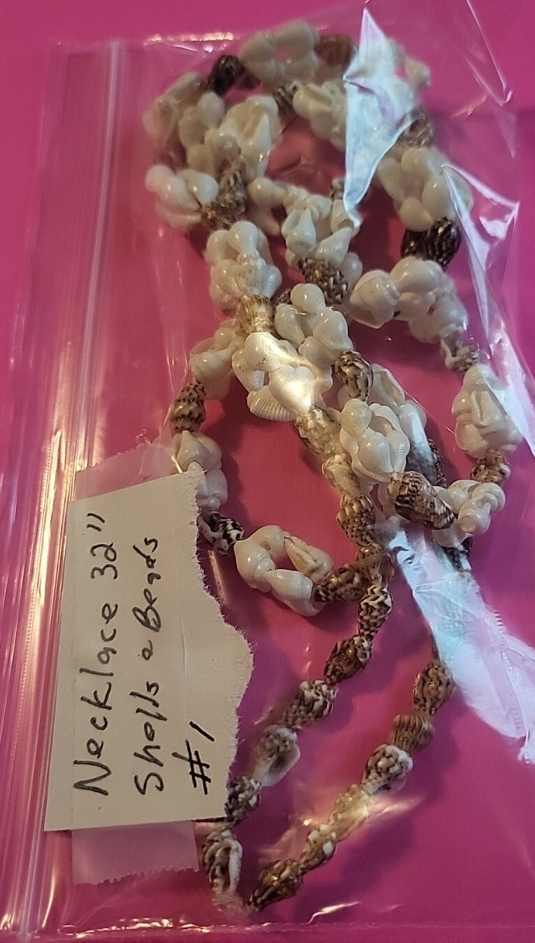 Shells And Beads Necklace 32 Inches Vintage Handcrafted
