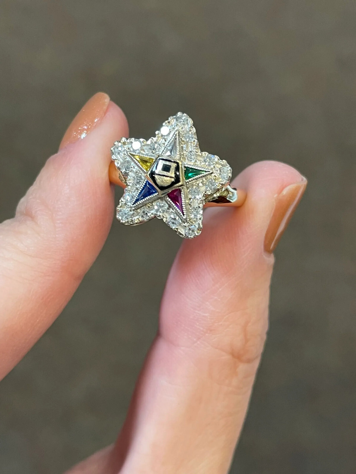2 CTW Multi Color Kite Shaped CZ Vintage Wedding Eastern Star Ring In 925 Silver
