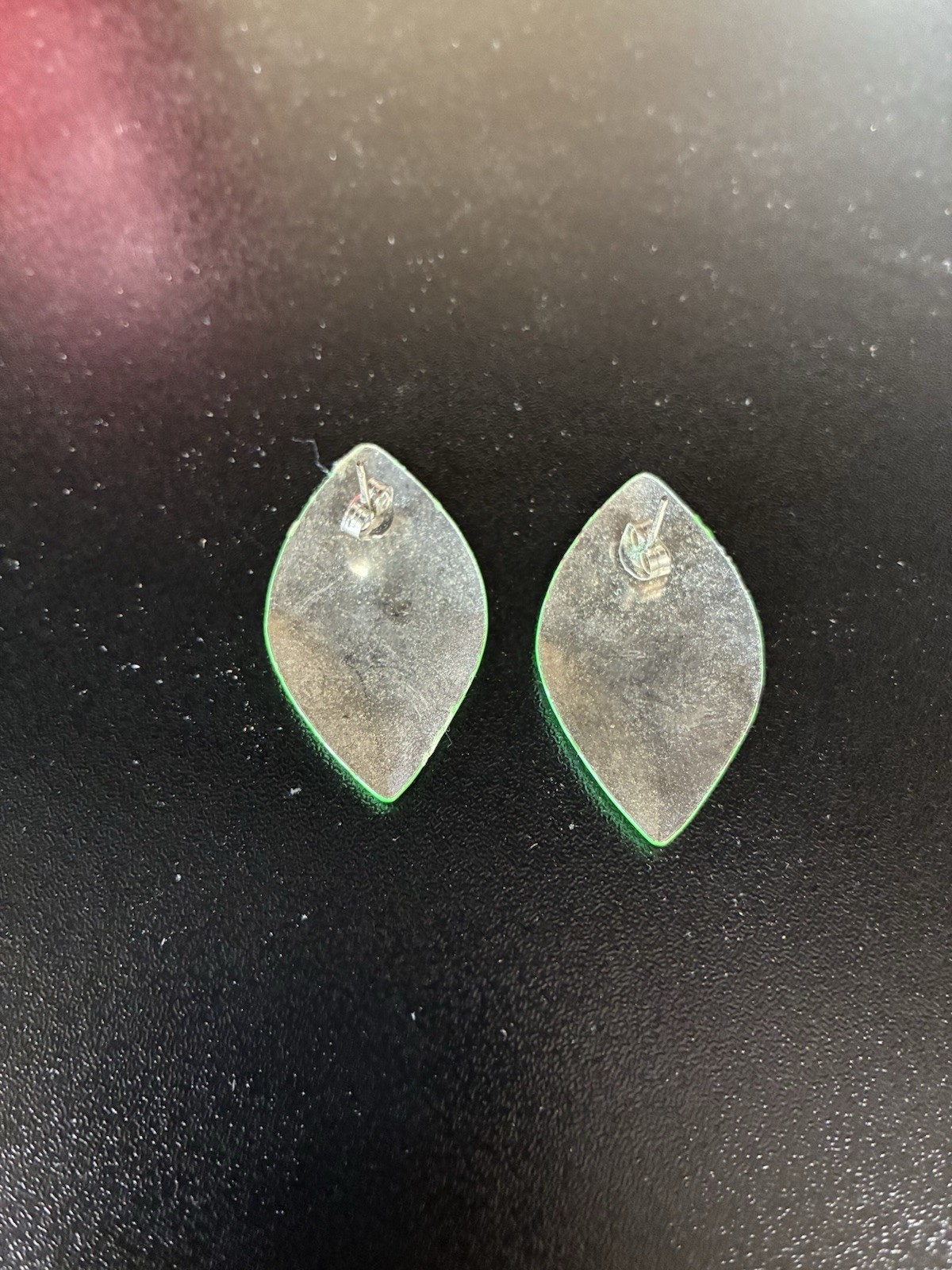 Vintage Neon Lime Green Enamel Leaf Earrings