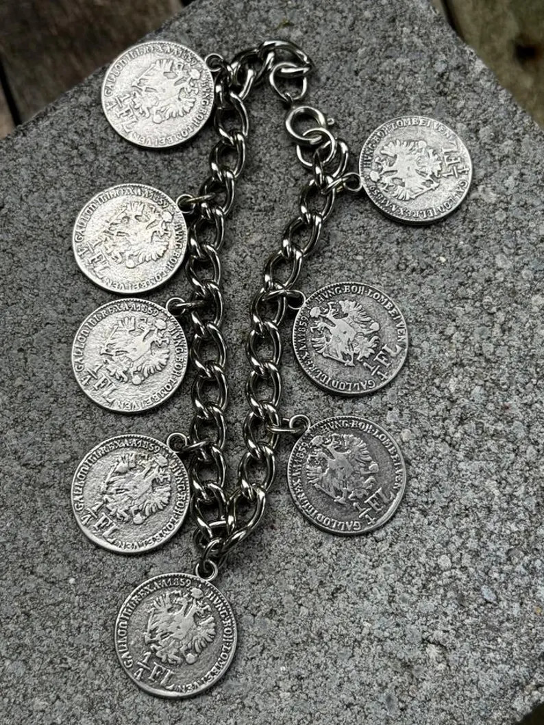 vintage bracelet Charivari 1/4 Florin 1859 coins
