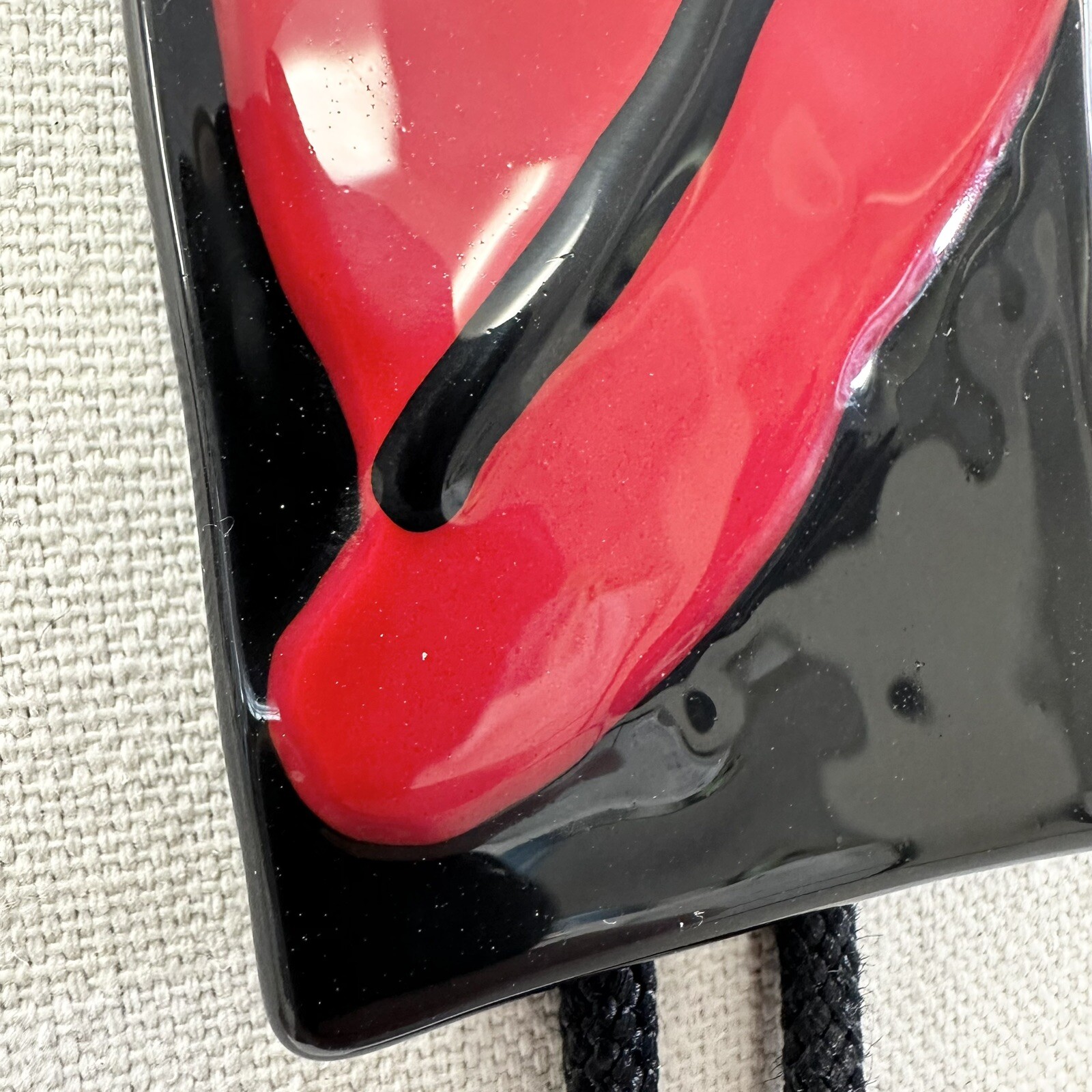 Vintage Black Ceramic Red Hat Western Bolo Tie Southwestern