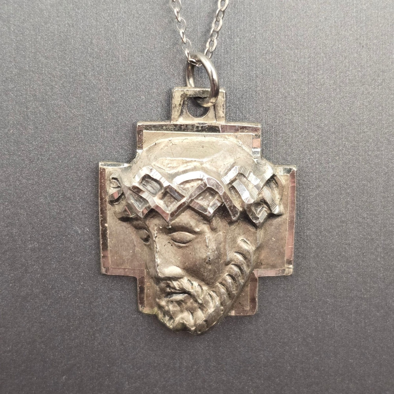 Vintage Chapel Sterling Silver Agony of Christ Pendant Necklace Brutalist 1976