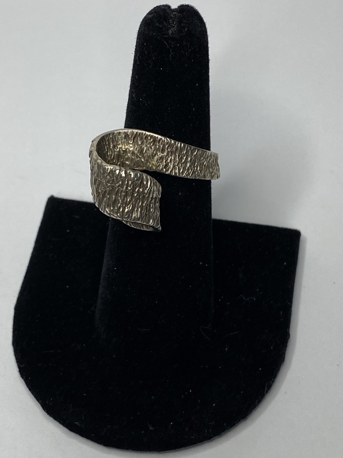 Vintage Half Loop Offset Textured 925 Silver Ring Rare Size 7.25 and 8 grams