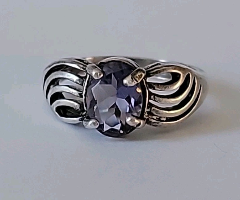 Vintage Dusty Blue Iolite Gem Stone Sterling Silver Ring 4.75″