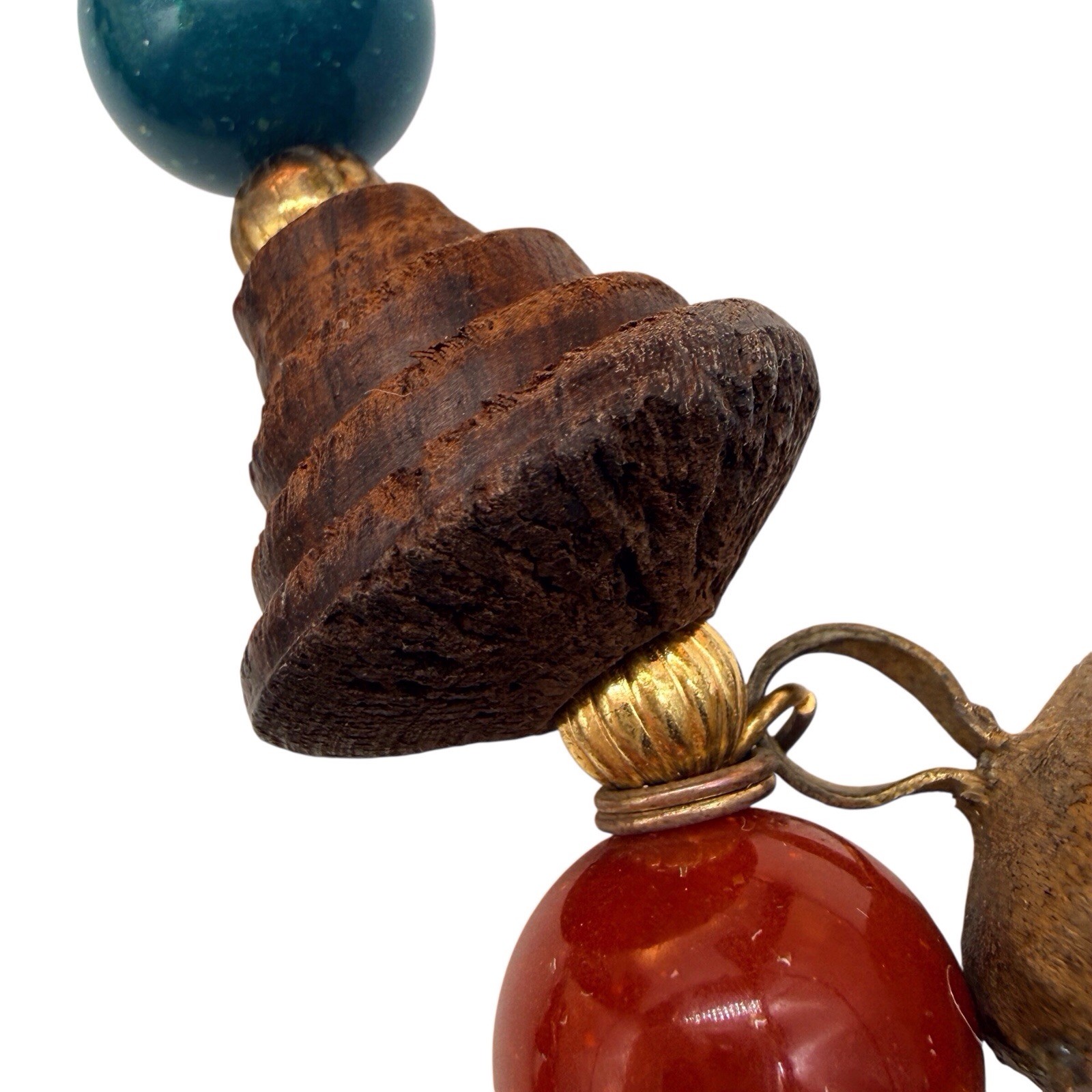 Vintage Carole Dauplaise Necklace BOHO Tibetan Prayer Bells Wood Ceramic Bead B3