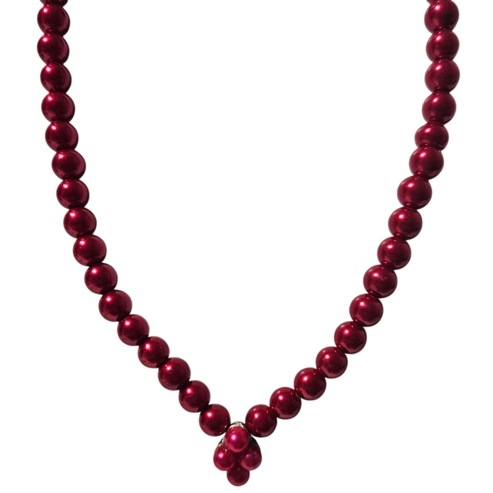 Vintage Red Beaded Necklace Bead Cluster Accent Retro 50s 60s Fashion Jewelry