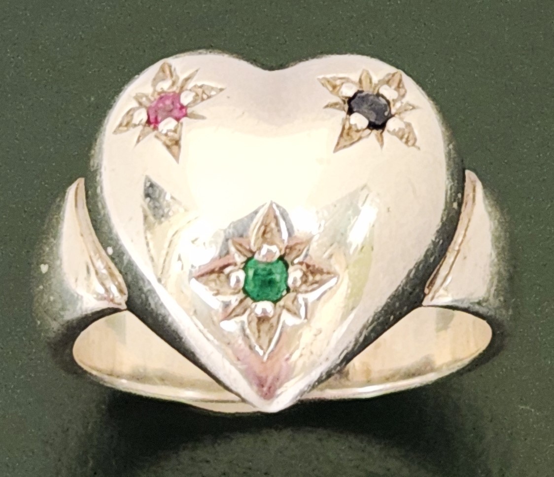 Sterling Silver Puffy Heart Star Set Genuine Ruby Sapphire Emerald Ring 6.5