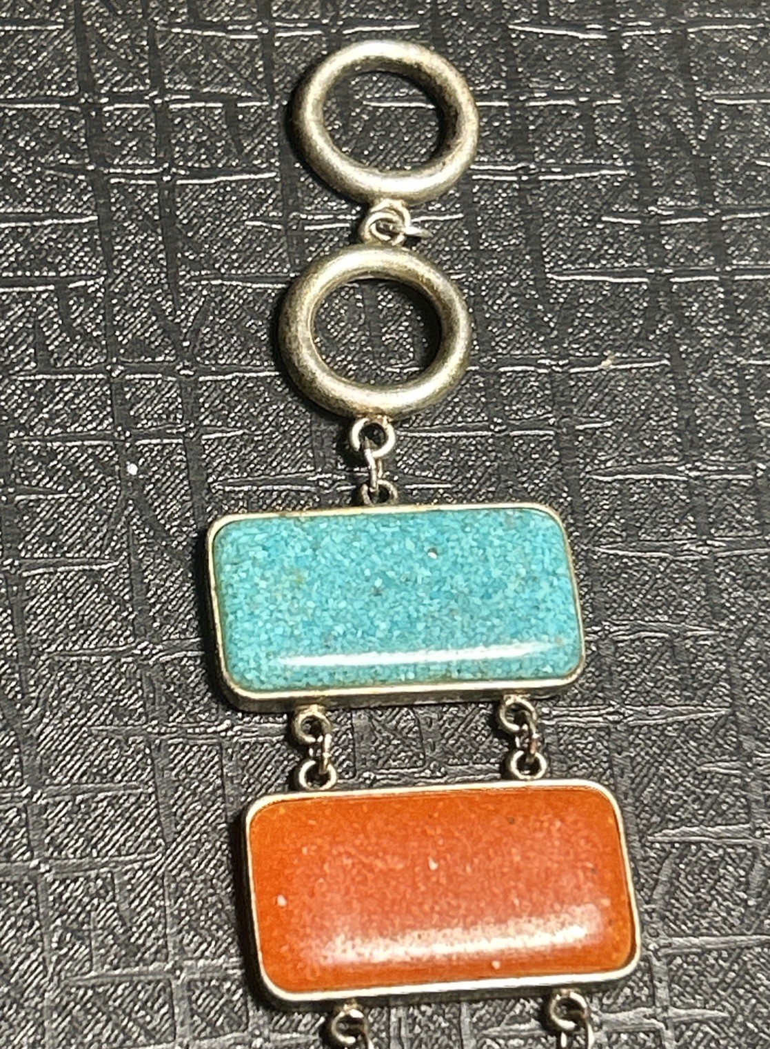 VTG Sterling Silver Multi Natural Crushed Gemstone Panel Bracelet Rectangle 925