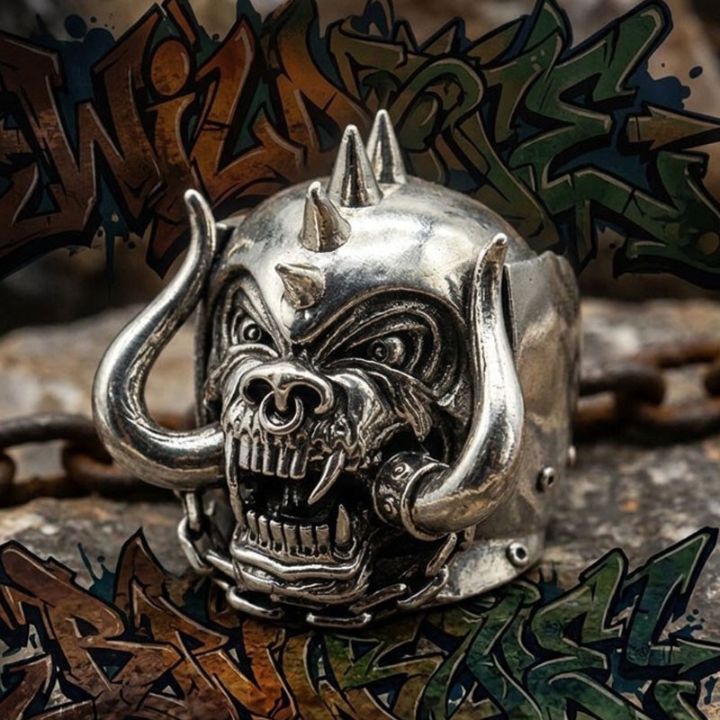 Buy 4 Get 1 Free 3D Motorhead Warpig Skull Mens Present Silver Rings