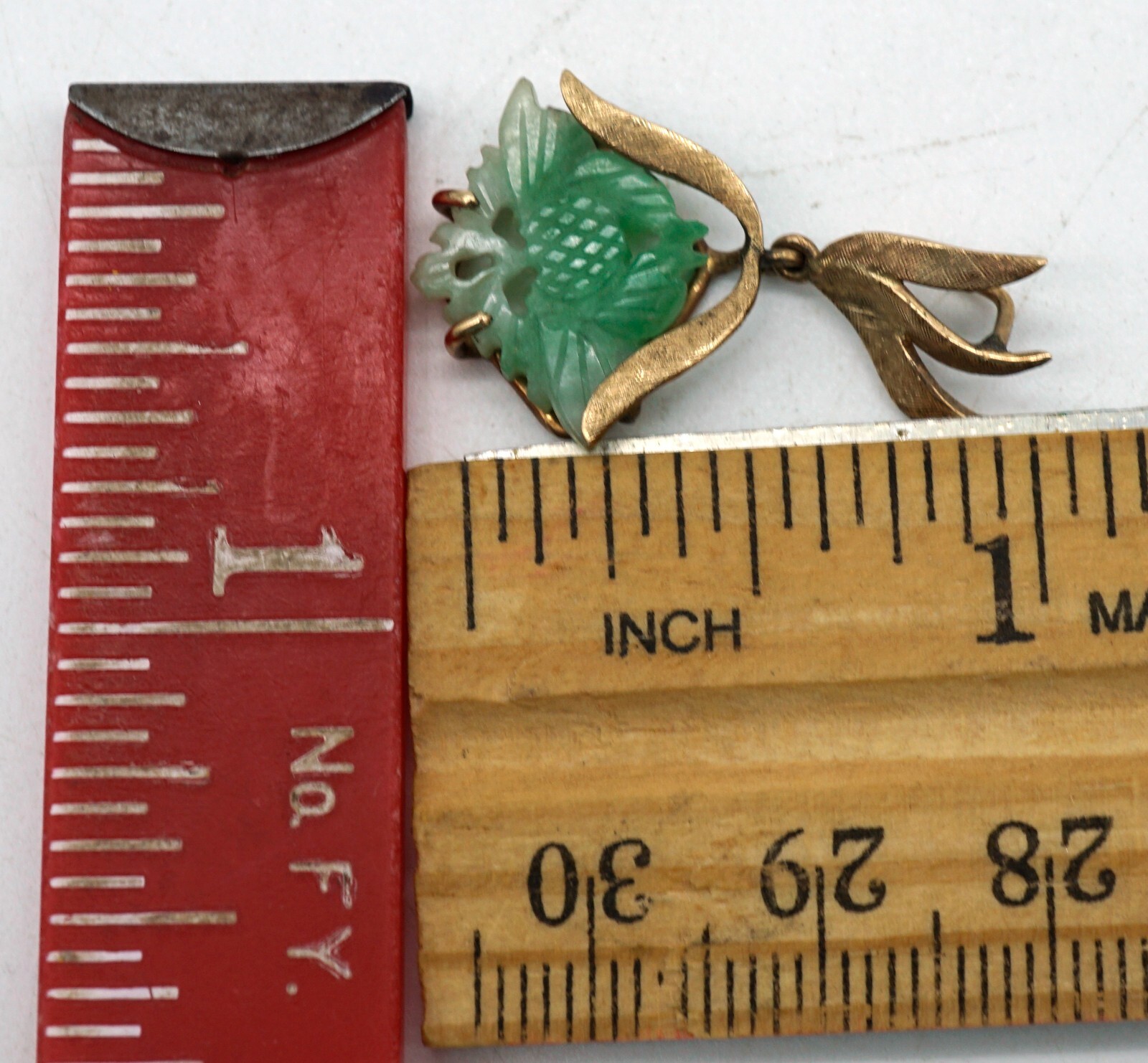 Vintage Green Jadeite Jade Pendant Pierced Floral Design in 14K Gold Setting