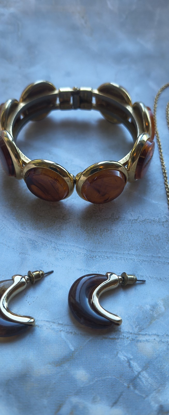 Vintage 60s Jewelry Set Necklace Bracelet Earrings Earth Tones Brown Gold Orange