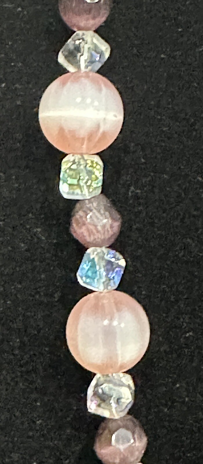 Vintage Pink Rose QUARTZ Genuine Stone & Crystal Beaded Necklace – 19” Goldtone