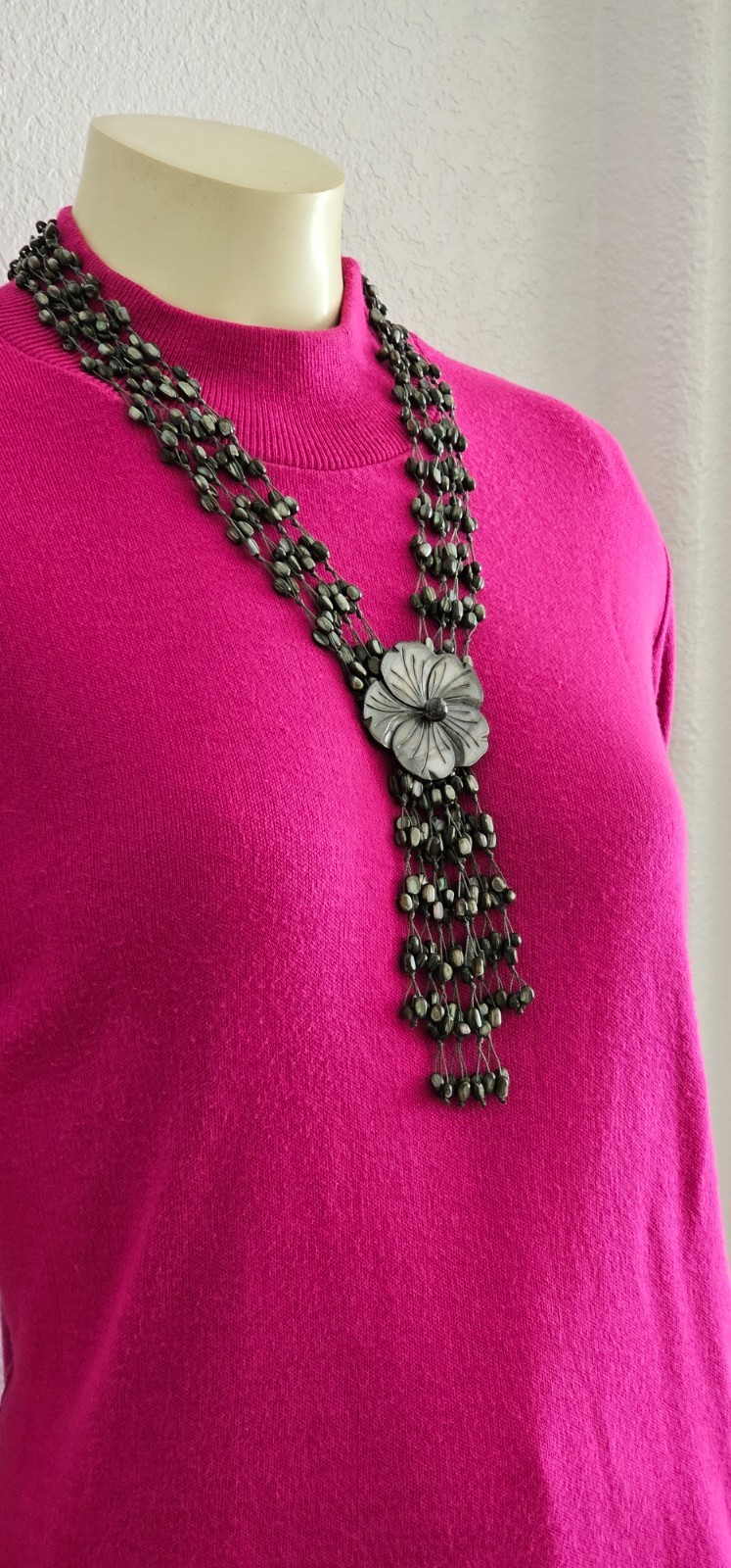 RARE VINTAGE Mother Pearl necklace shiny different gray shapes 4 strand 18