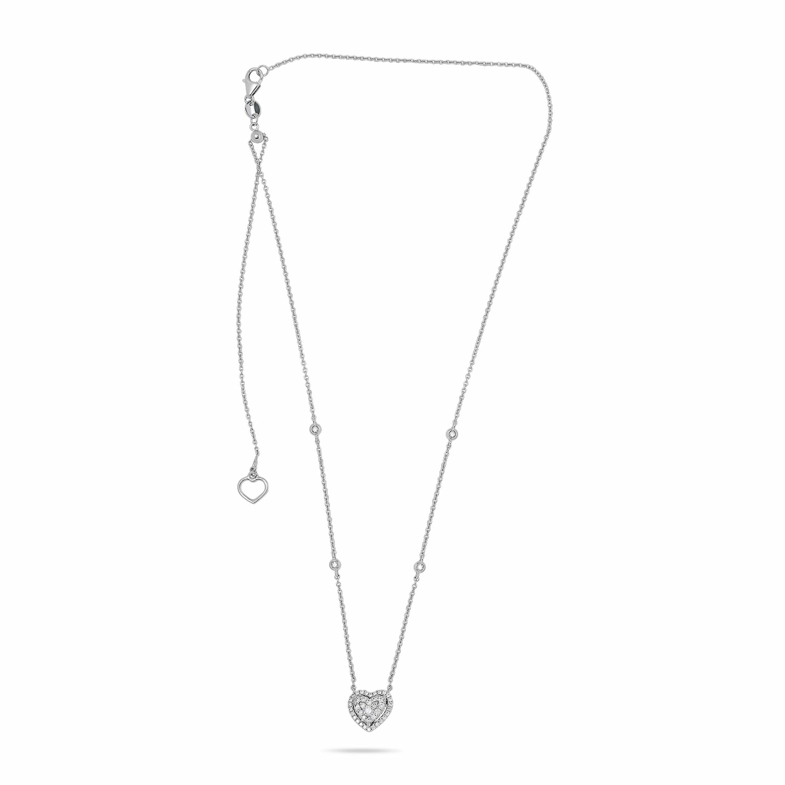 ESTATE 0.35CT DIAMOND 14KT WHITE GOLD 3D CLASSIC DOUBLE HEART LOVE NECKLACE