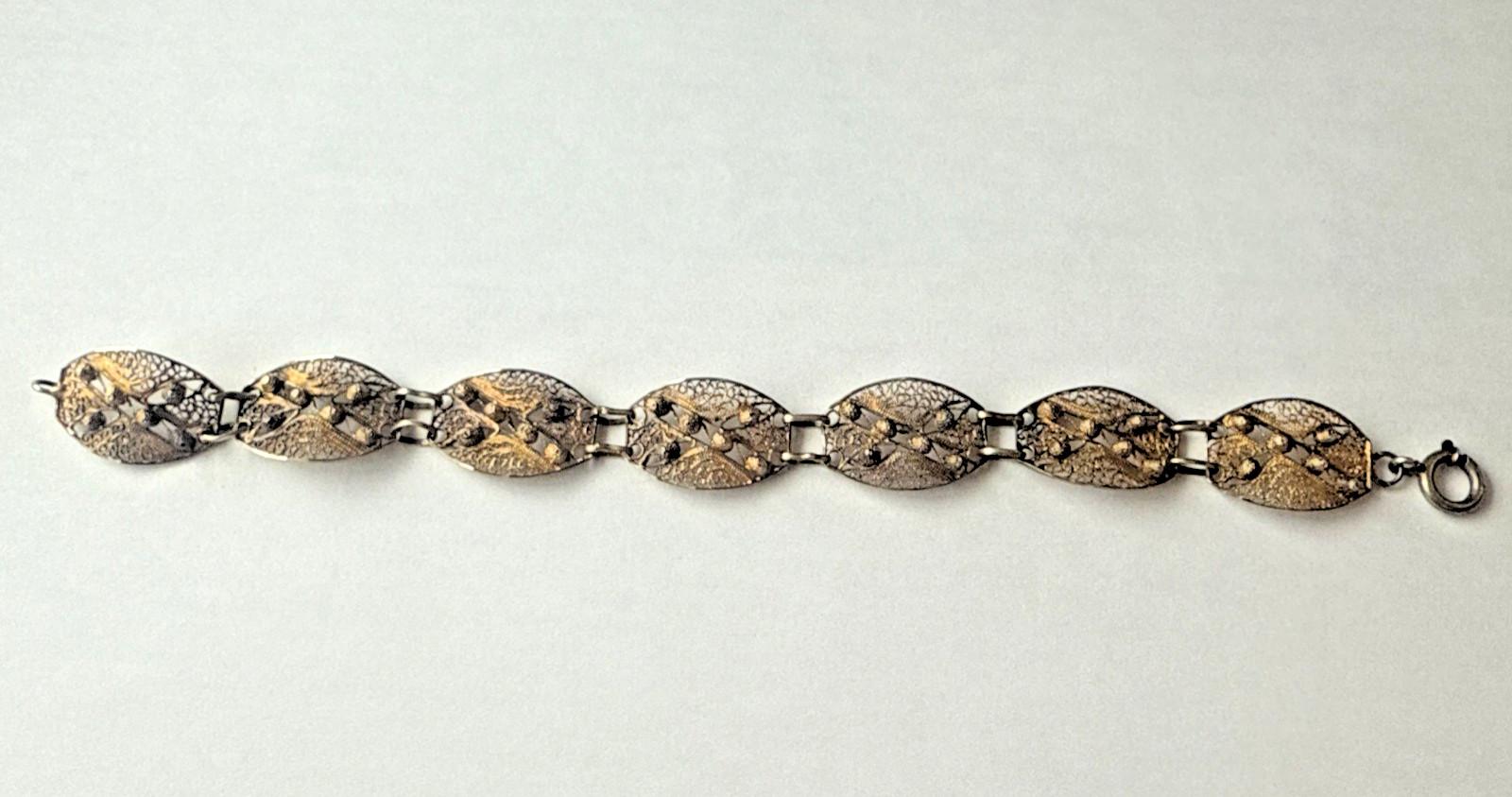 Vitg Sterling Silver Gold-wash Guilloche Enamel Ornate Filigree Panel Bracelet