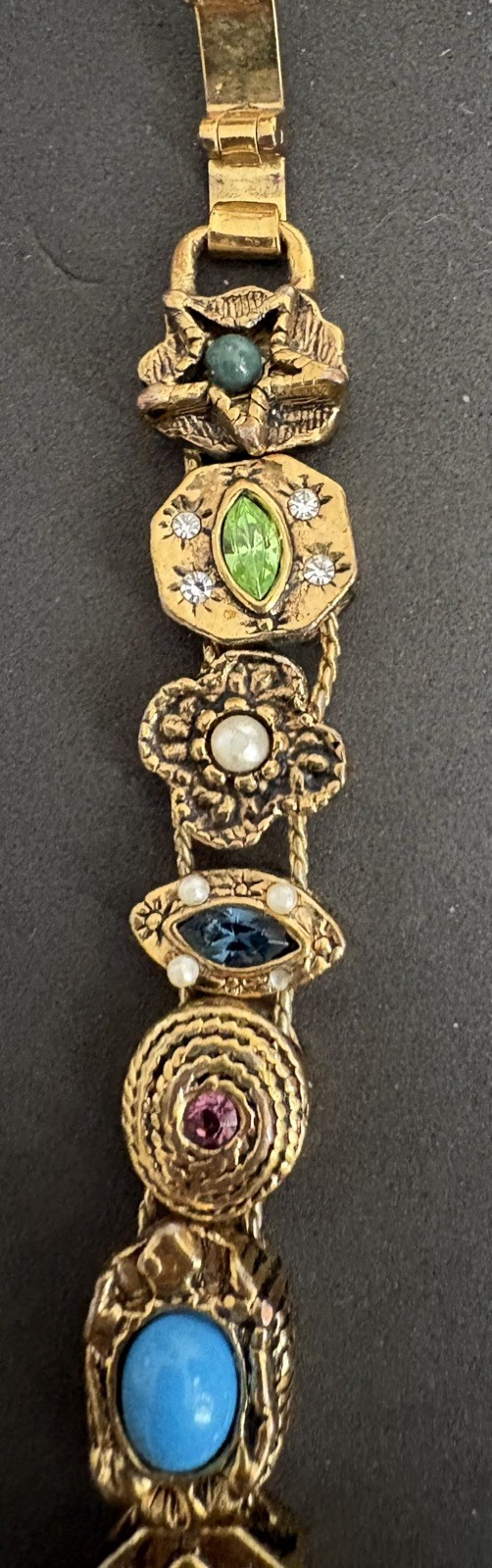 Vintage Victorian Revival charm slide bracelet Cameo Pearl 7”