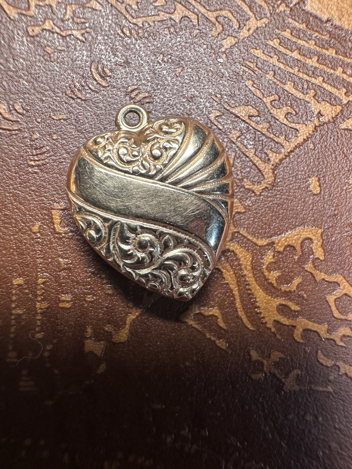 Victorian Puffy Heart Charm Gold Filled Antique Pendant