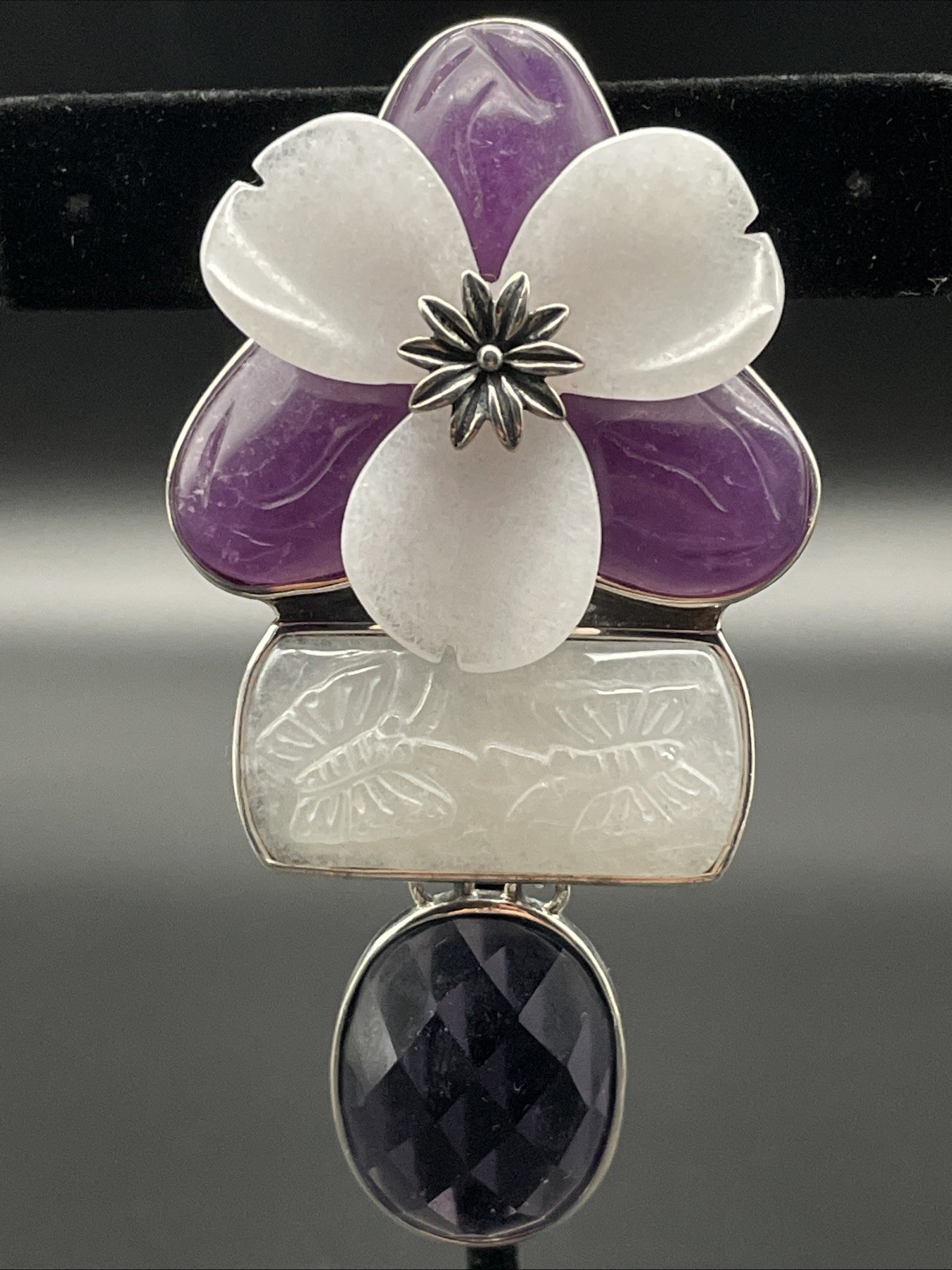 Amy Kahn Russell Silver Amethyst Flower Drop Enhancer Pendant Brooch VTG