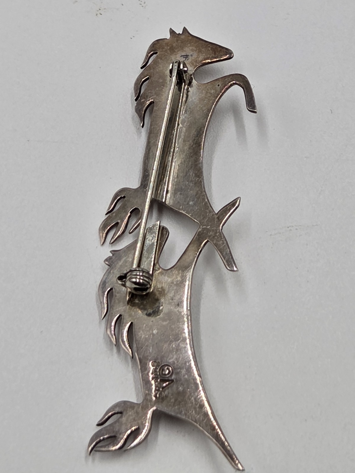 Navajo Double Horse Running Brooch Sterling Marked V