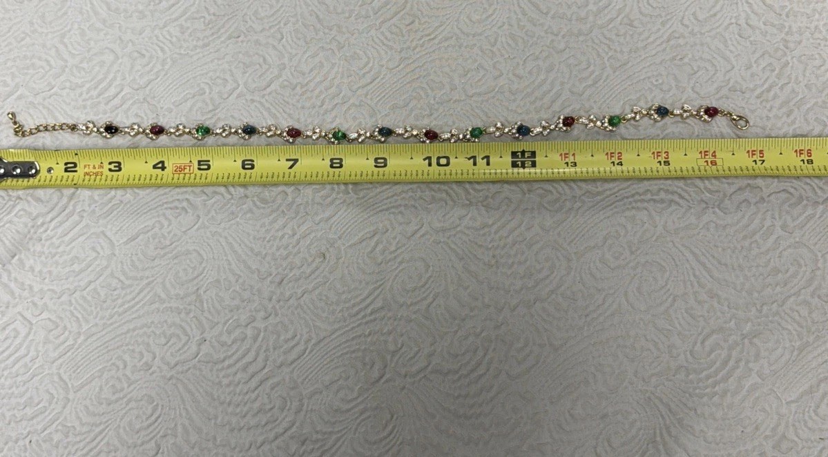 Vintage Red Blue Green Cabochon Marquise Cut Swarovski Crystal 16” Necklace