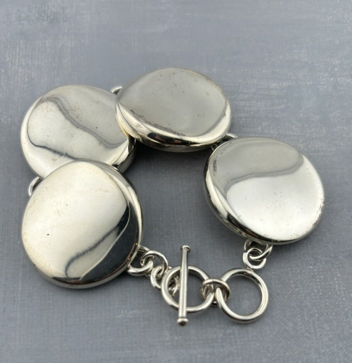 47g ATI Mexico .925 Sterling Silver Station Disc Toggle Bracelet Adjustable 7.75