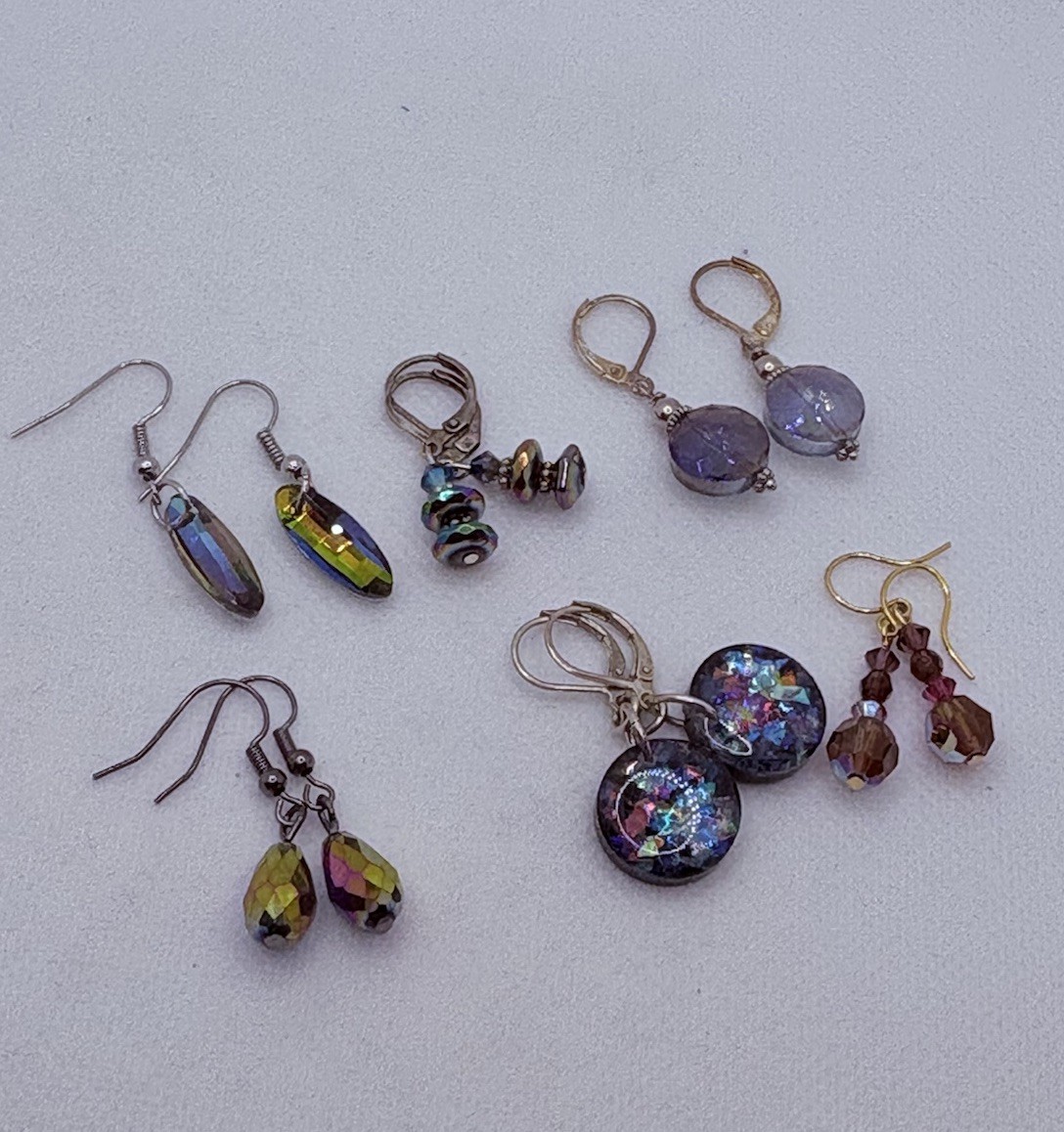 Vintage 6 Set Of 6 AB Coated Bead Earrings Different Shapes And Designs Dangle