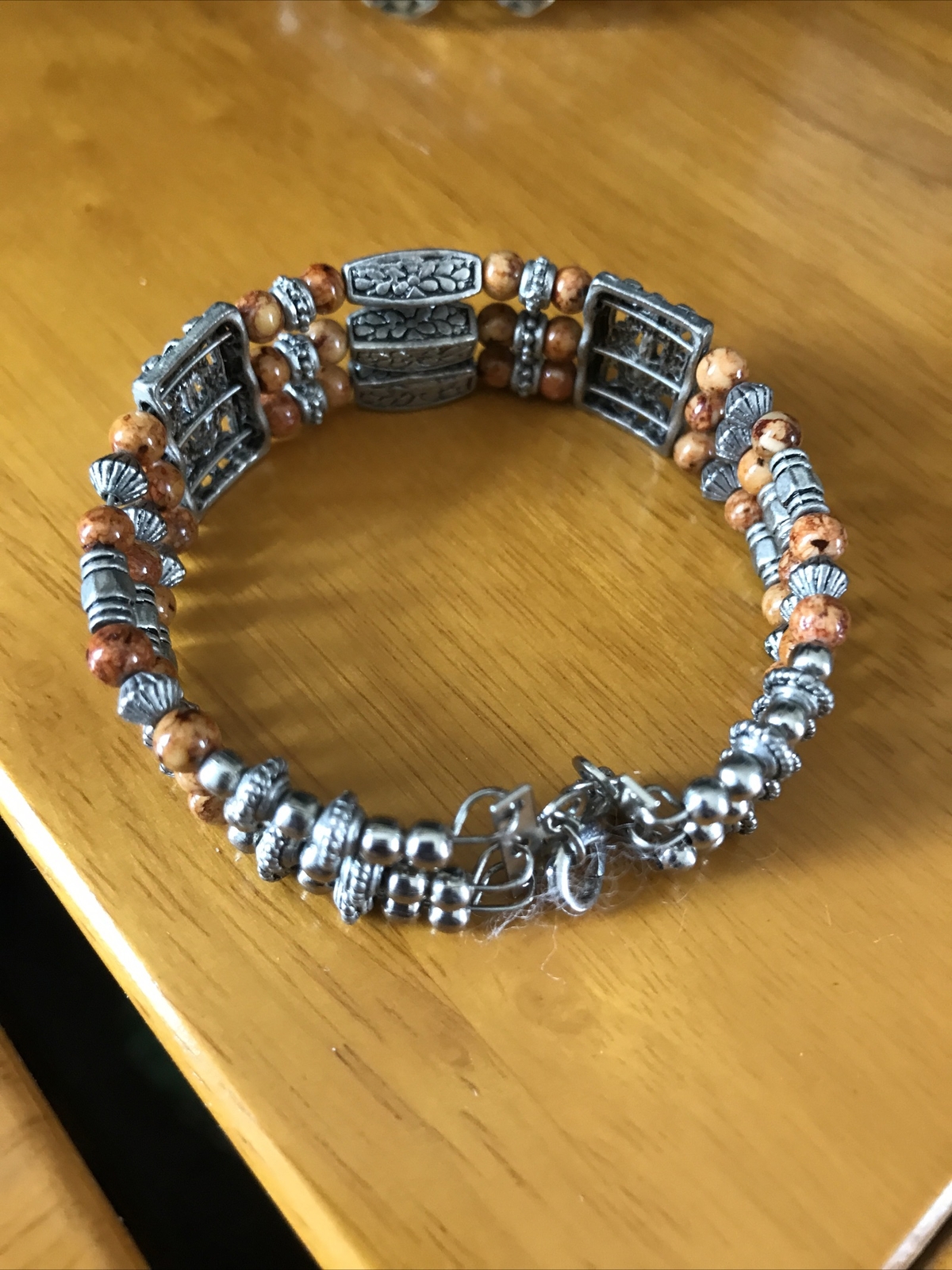 Lot of 3 Vintage Bracelets 7″ – faux Crystal, Peach, Brown/Gold