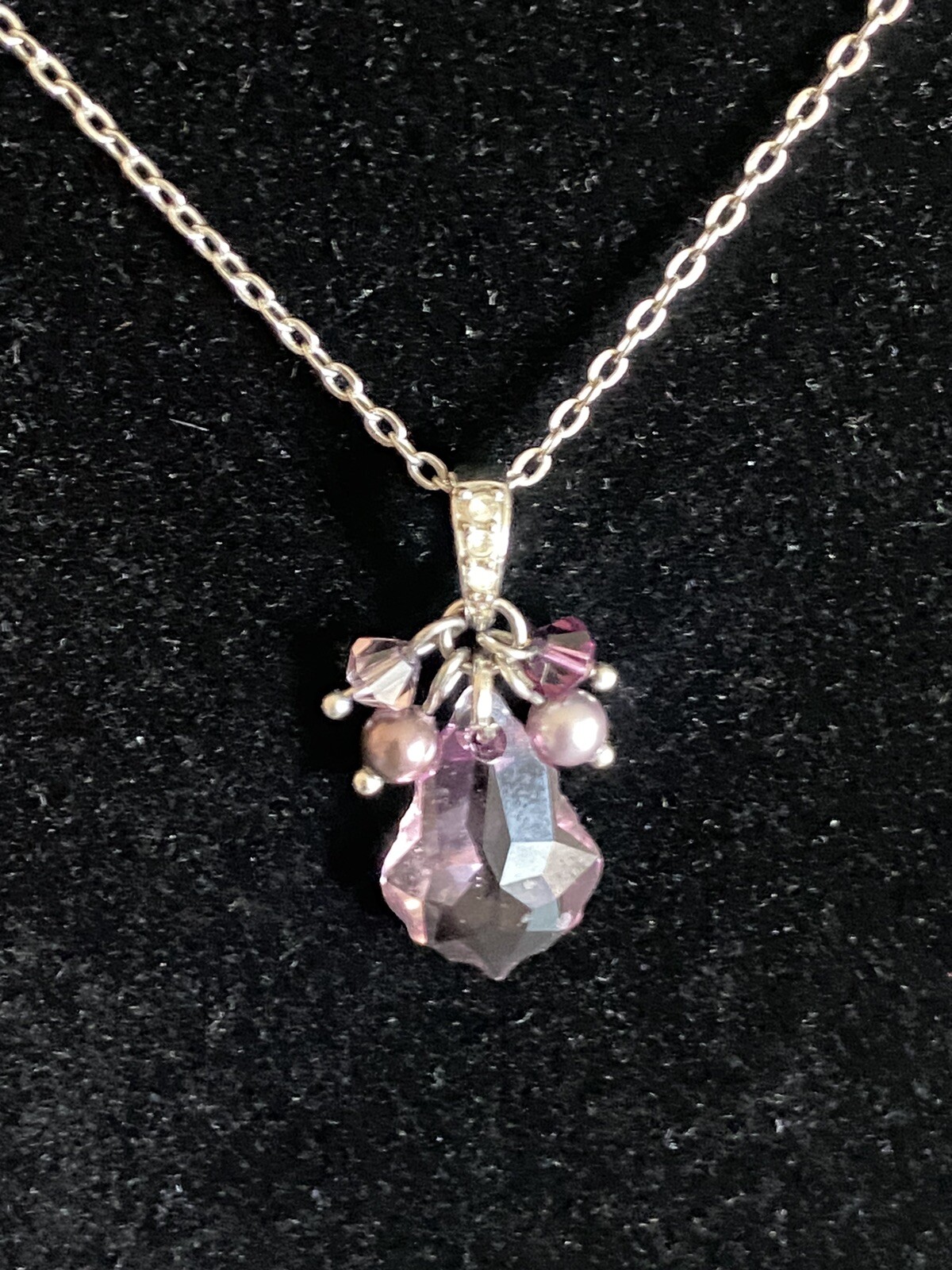 Vintage Pearlmaid JZ Lavender Austrian Crystal Pendant Necklace Purple Boho