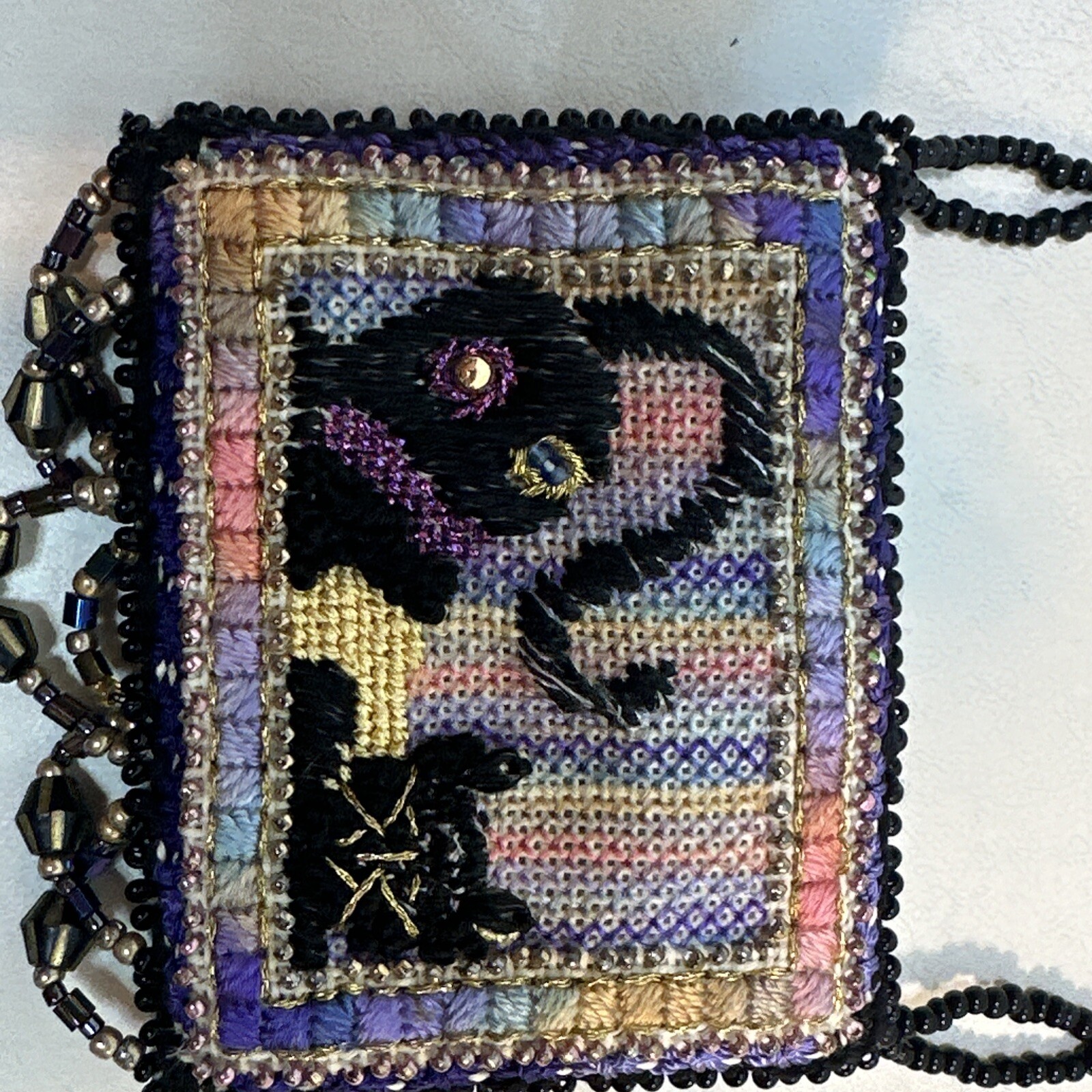 Vintage Handmade Kitty Cat Sead Bead Southwestern Necklace With Fringe Dangle