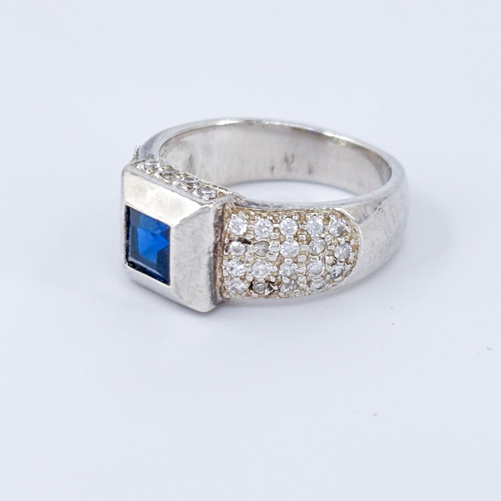 Vintage Sterling Silver 925 Art Deco Blue Iolite Cubic Zirconia Ring Size 5