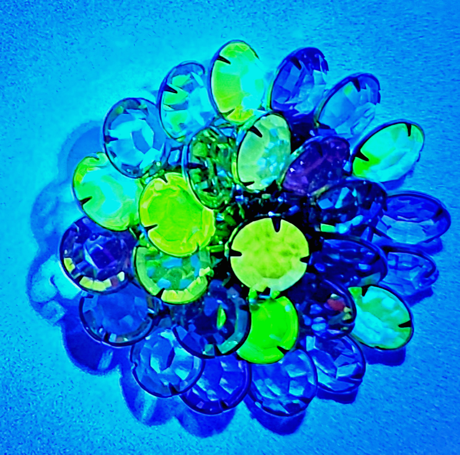 Vintage Pastel Tutti Frutti Flower Brooch Glows Bezel and Prong Set Spring !