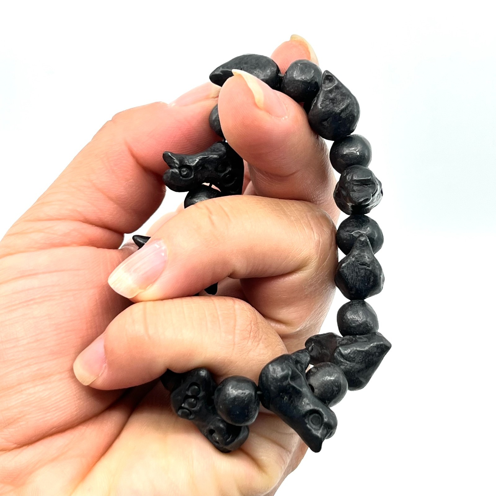 Vintage Tribal Black Bird Skull Beaded Stretch Bracelet Goth Grunge Retro Style