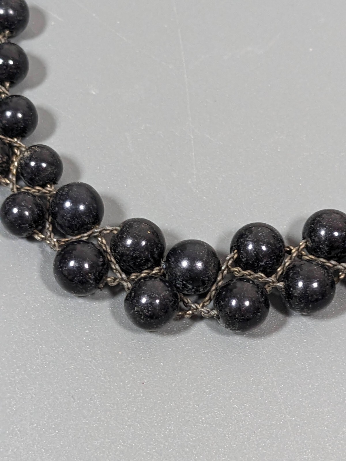 Vintage Black Bead Silver Tone Multi Chain Braided Necklace 17.5 in