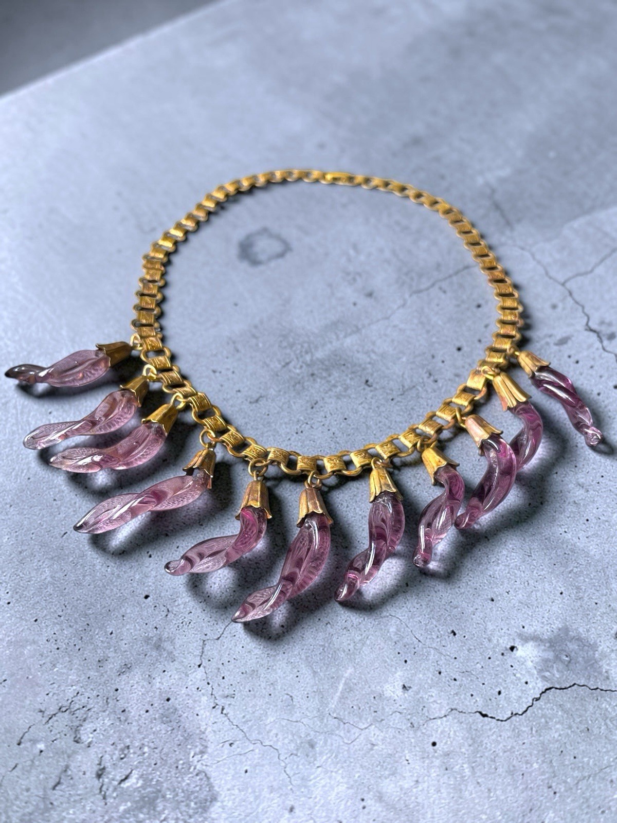 Victorian Book-link Chain Purple Twisted Czech Art Glass Festoon Bib Necklace