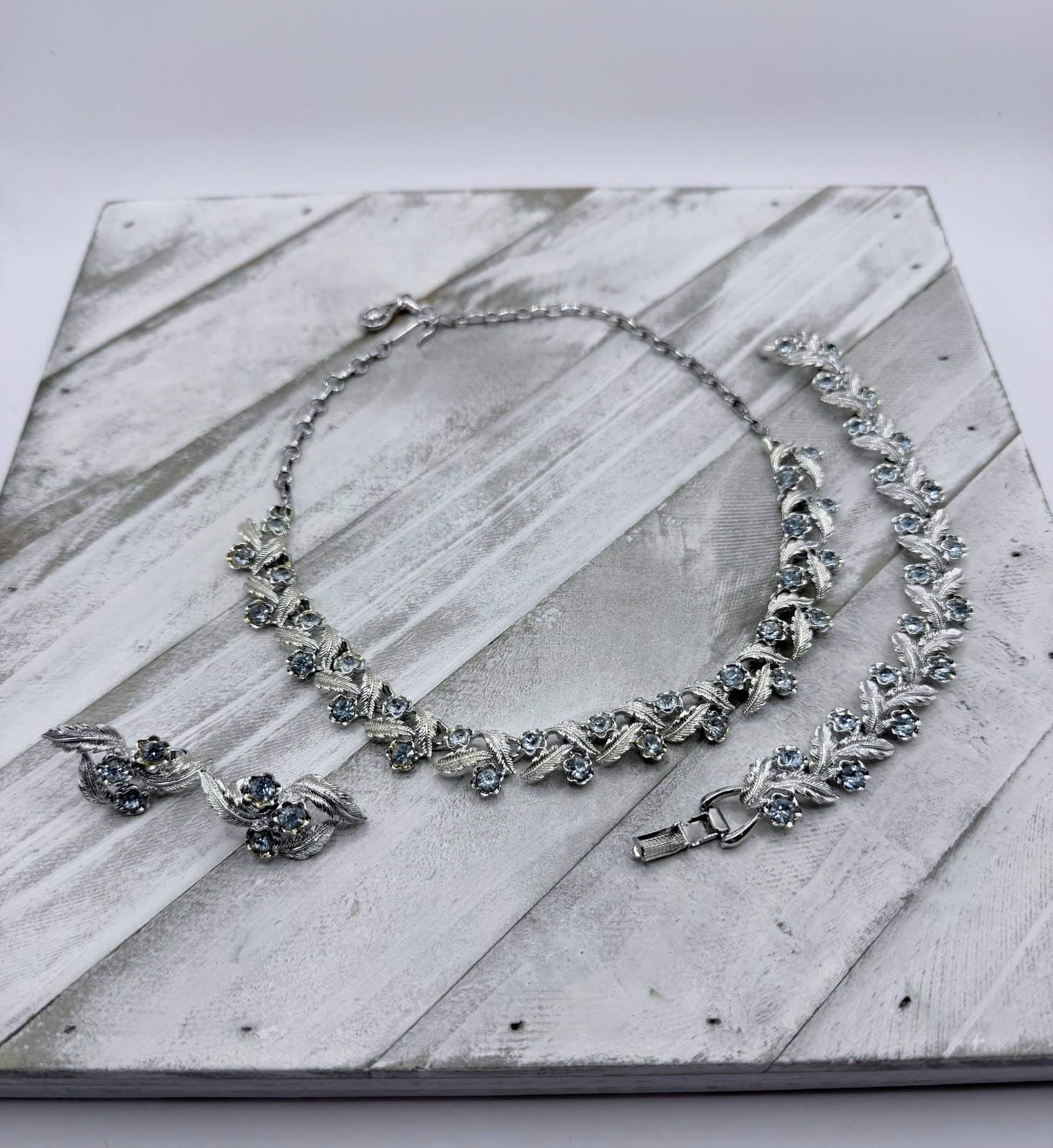 Vintage Script-Signed Coro Baby Blue and Silver Tone Parure 1950s