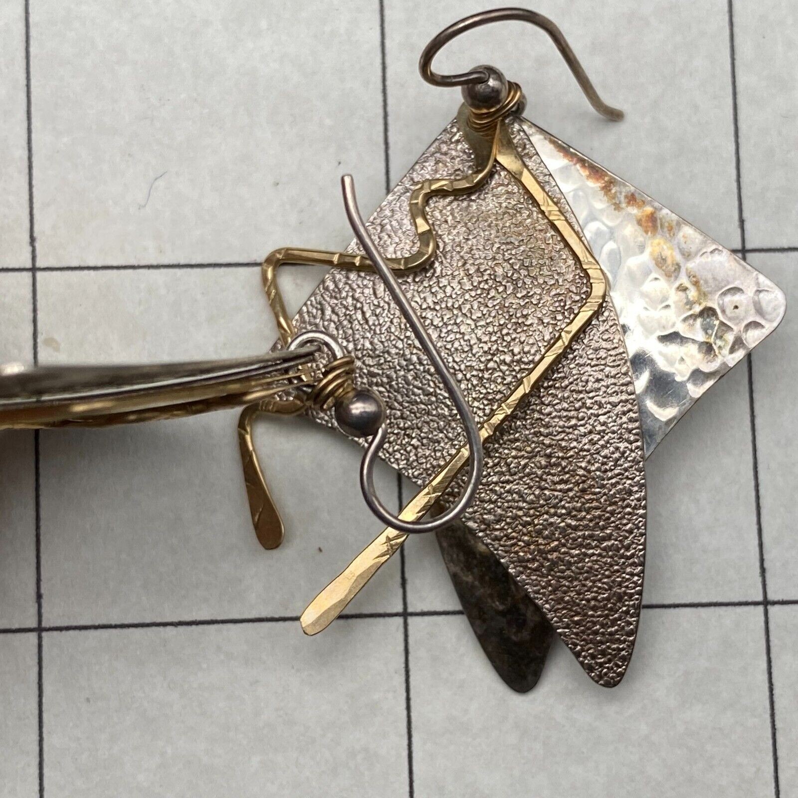 Vintage Modernist Mixed Metal Sterling Silver Dangle Earrings