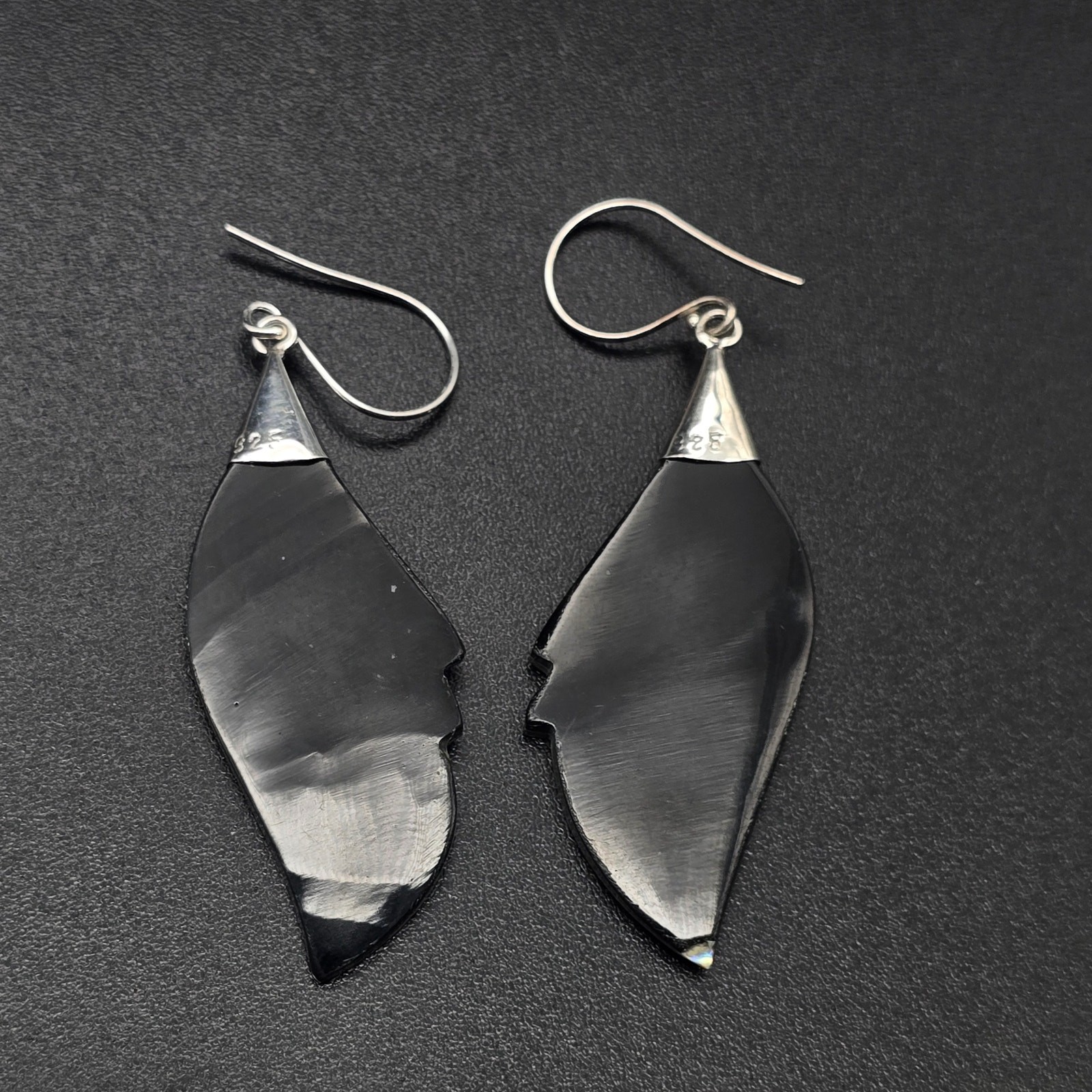 Sterling Silver Paua Abalone Shell Feather Earrings 925 Pierced