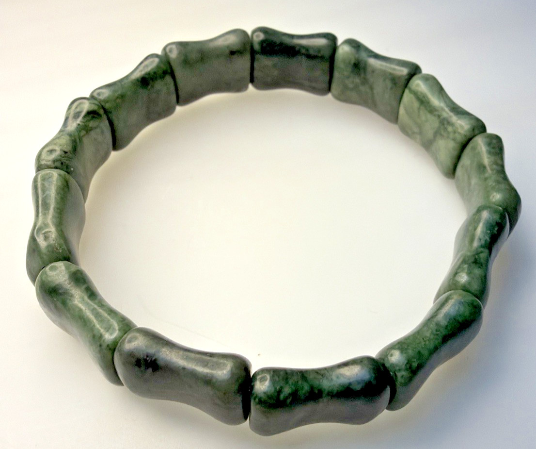 Natural Nephrite Jade Serpentine Stretch Bracelet Good Luck Bamboo Bone Read