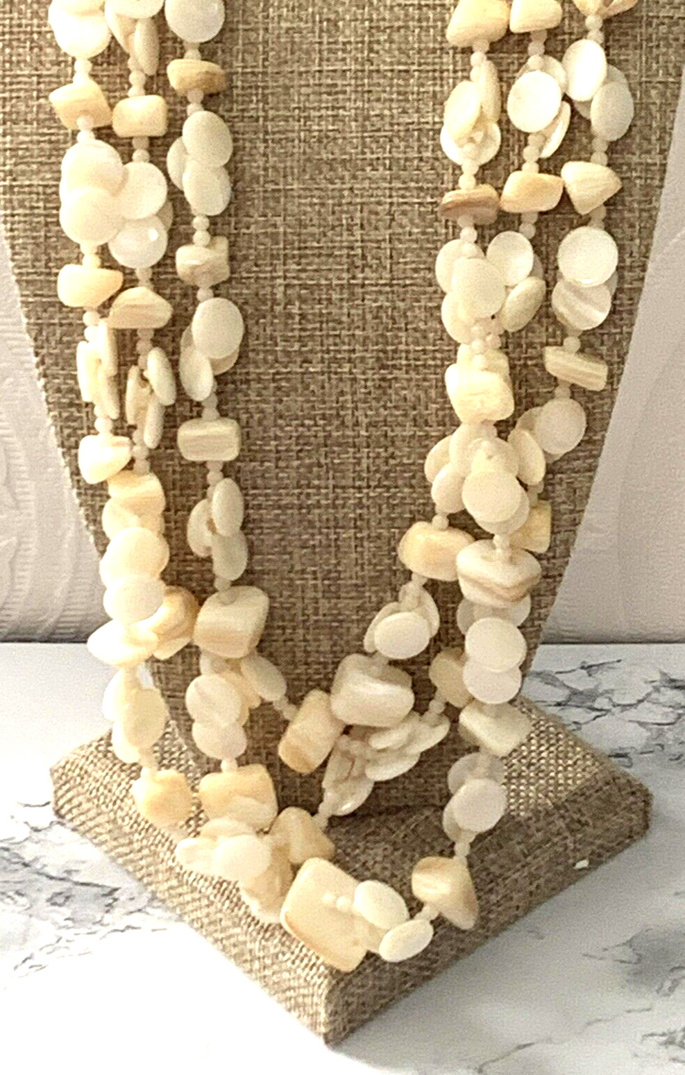 VINTAGE MULTI STRAND NECKLACE STONE & Shell NECKLACE Marked Japan