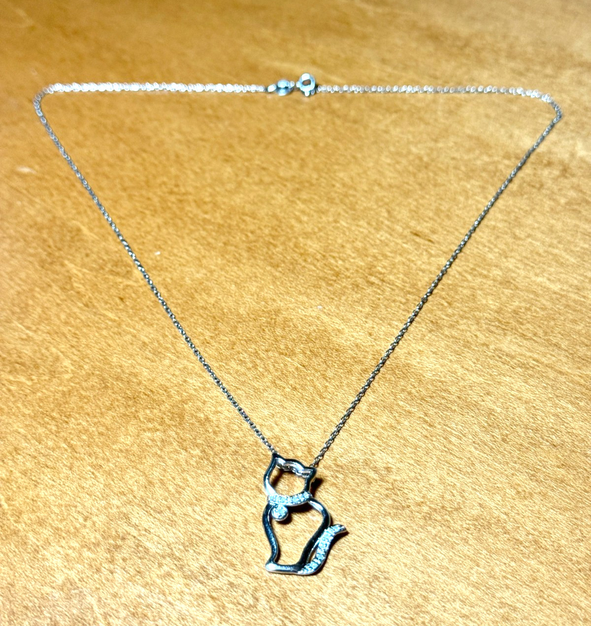 VINTAGE STERLING SILVER 925 CZ CAT KITTY CHARLES WINSTON CW PENDANT & 18″ CHAIN