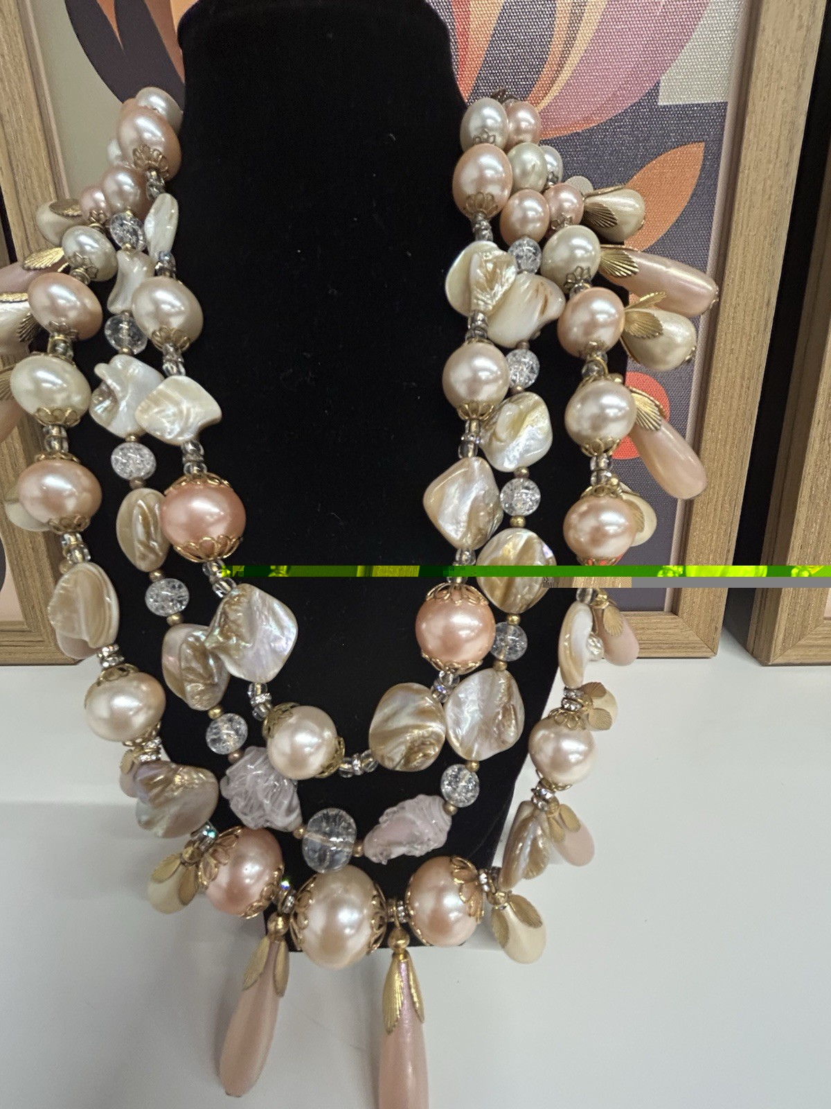 Early Miriam Haskell Large Multi strand Faux Pearl Drop Necklace. So Stunning