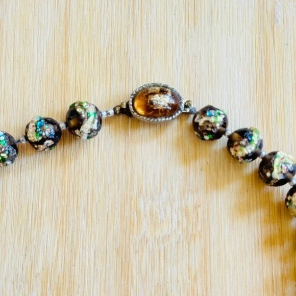 VTG 60s Art Glass Necklace Japan Foil Confetti Colorful Japanese beads 16″