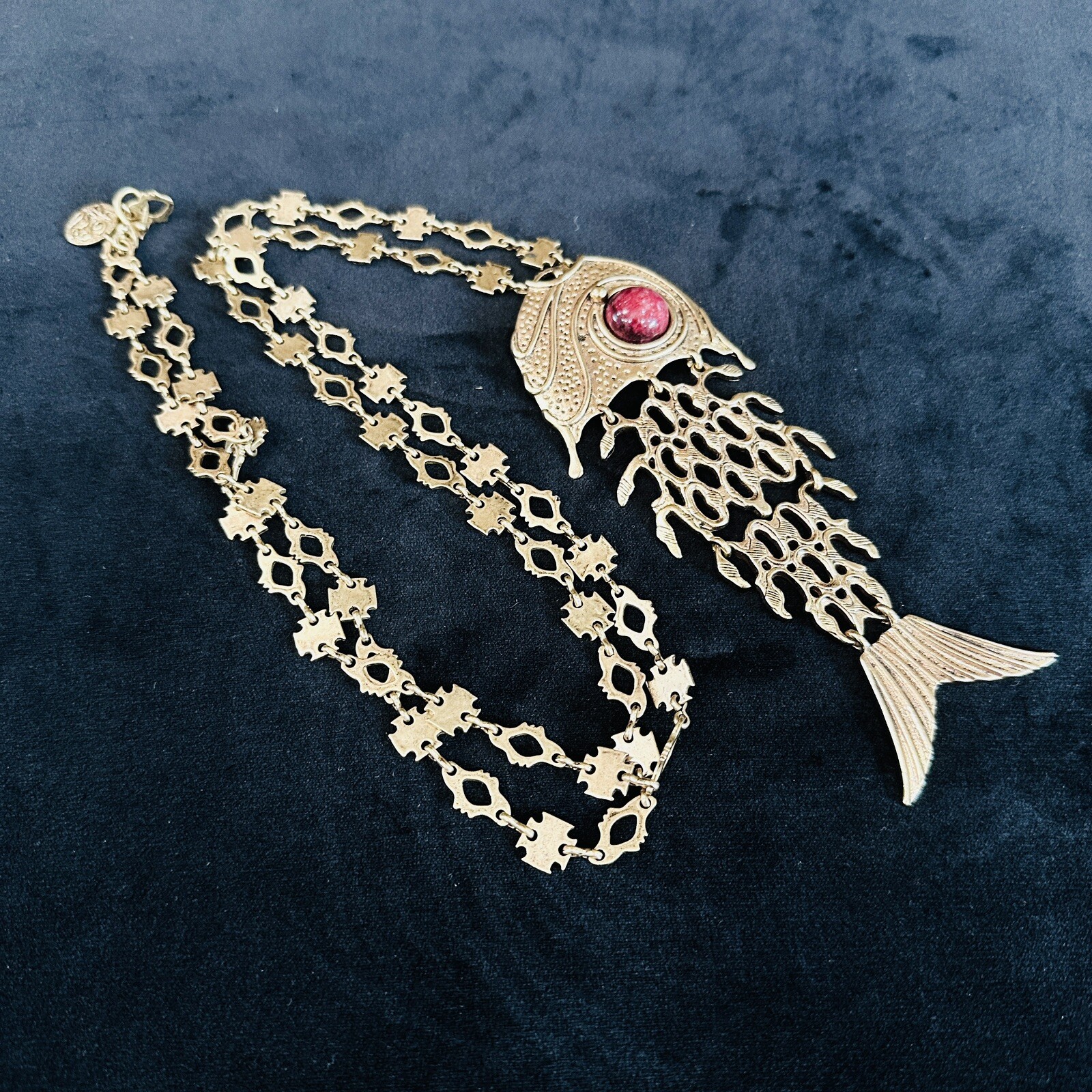 Vintage Bohemian Articulated Fish Pendant Heavy Link Chain. Gypsy Hand Made