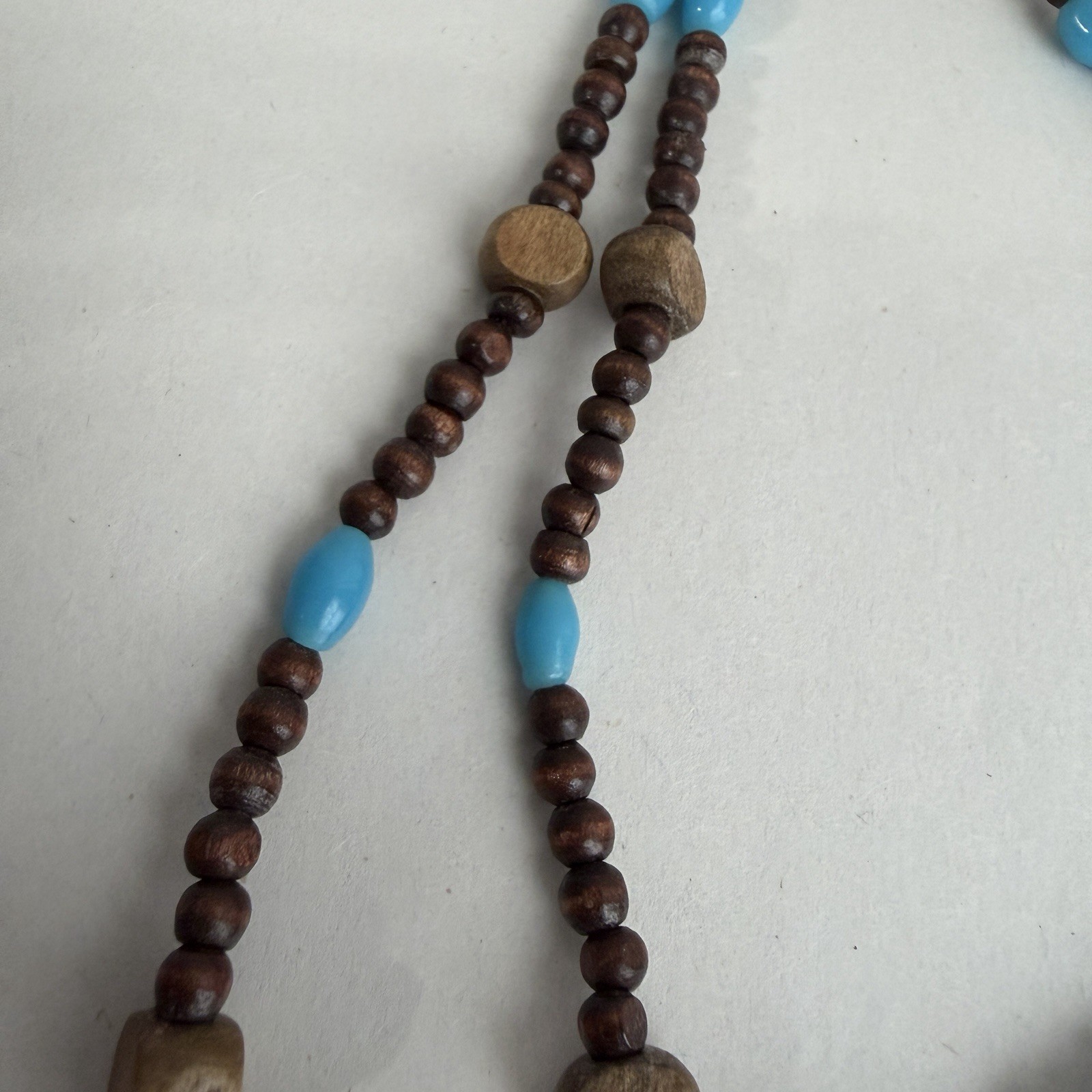 Vintage Brown Turquoise Color Long Juniper? Bead Necklace Gift Boho Western