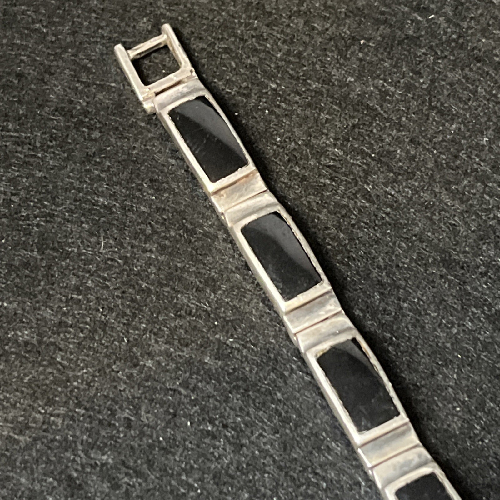 Vintage 925 Sterling Silver Black Onyx Modernist Tennis Bracelet 7.25in 22.6g