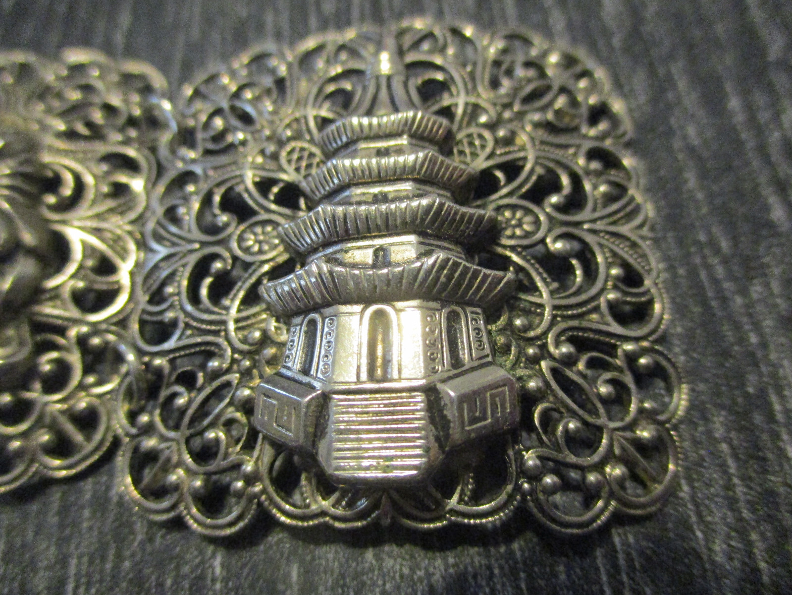 Vintage US Zone Germany Filigree Buddha Asian Theme Wide Link Bracelet Repair