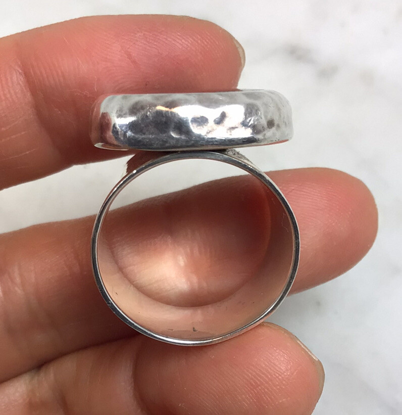 VTG ATI Large Sterling Silver Onyx Ring Size 8.25-8.5 Mexico 14.03 Grams