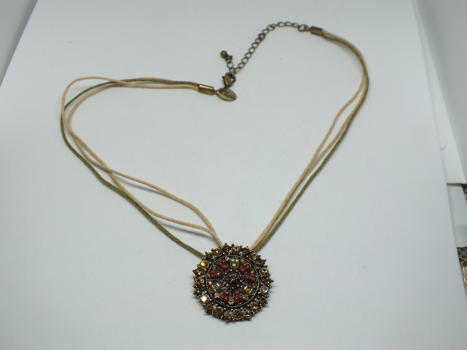 Beautiful Necklace Gold Tone Cord Chain Rhinestones Beads Signed LIA SOPHIA